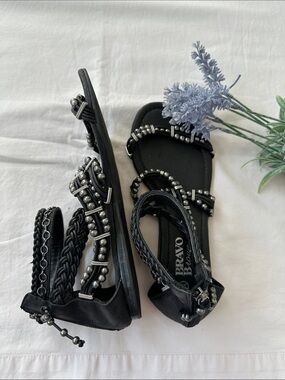 Bravo Browns Black Braided Bead Women's Sandals with Ankle Strap